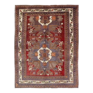 Turkish Vintage Oushak Rug With Medallions in Red, Taupe, Olive and Gray For Sale