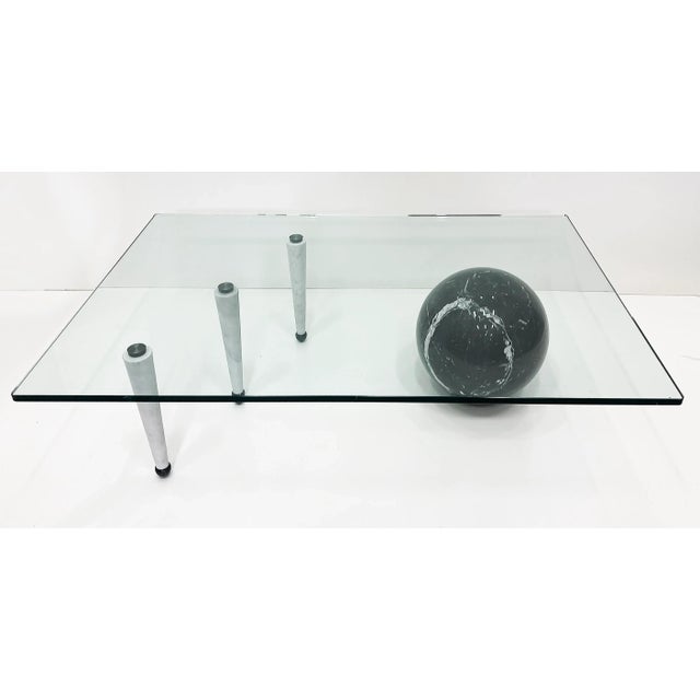 Metal Sculptural Italian Postmodern Marble, Glass Cocktail Table For Sale - Image 7 of 8