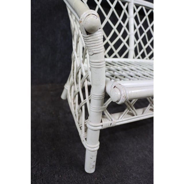 White mid century bamboo style wicker settee base.
