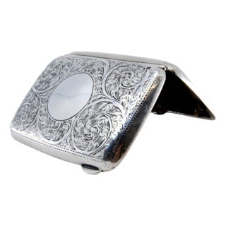 Silver Cigarette Case with Engraved Floral Motifs For Sale