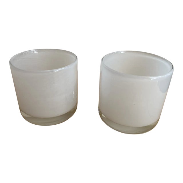 Pair of 2000s Henry Dean White Glass Votives For Sale