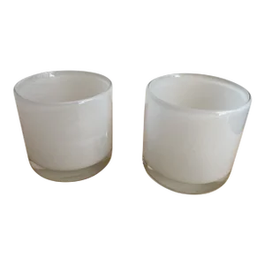 Pair of 2000s Henry Dean White Glass Votives