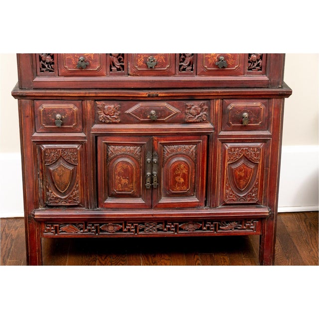 19th Century Carved Chinese Wedding Cabinet For Sale - Image 4 of 18