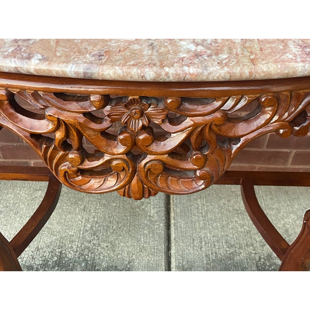 Rococo Style Carved Wooden Console Table With Marble Top For Sale - Image 10 of 14