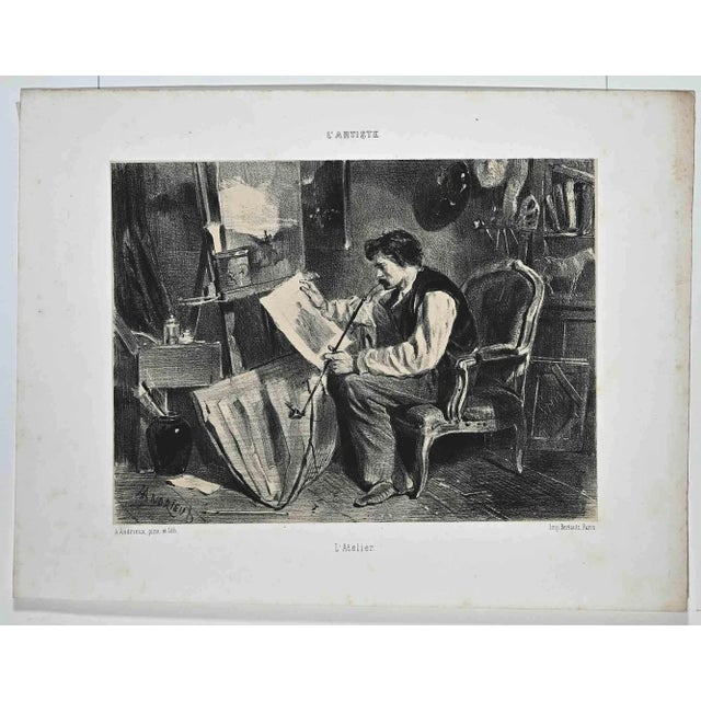 Auguste Andrieux, The Workshop, Original Lithograph, 1852 For Sale - Image 3 of 3