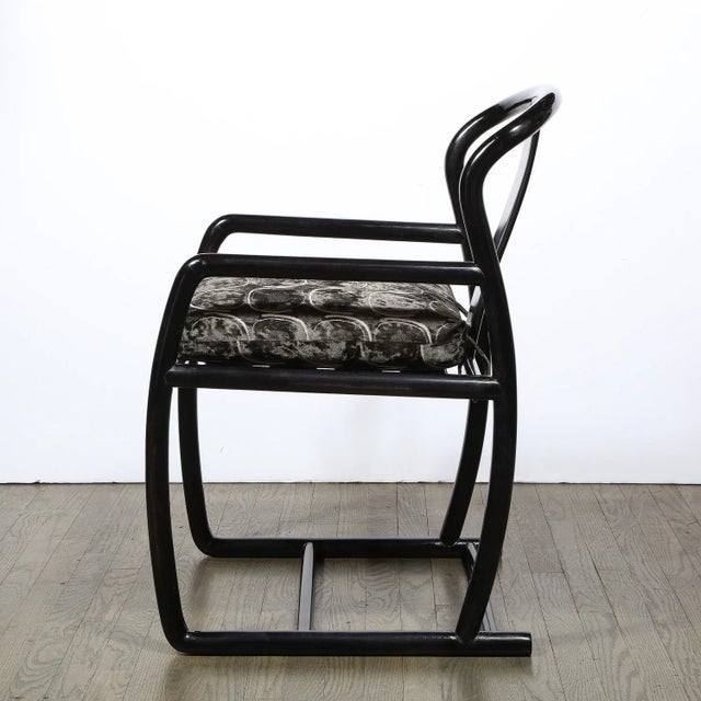 Modern Pair of Modern Armchairs in Smoked Emerald Velvet & Ebonized Walnut by Donghia For Sale - Image 3 of 11