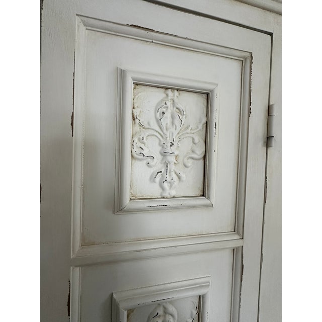 2010s French-Style White Carved Armoire , Wardrobe or Linen Press With Pink Tassels For Sale - Image 5 of 7