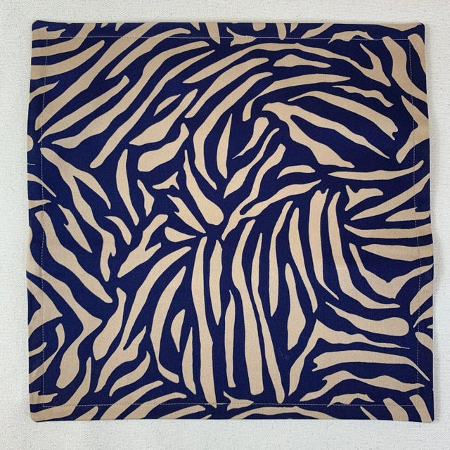 Designer Vicki Payne Free Spirit Navy Blue & Taupe Brown Zebra Animal Print Pillow Covers- 3 Pieces For Sale - Image 4 of 8