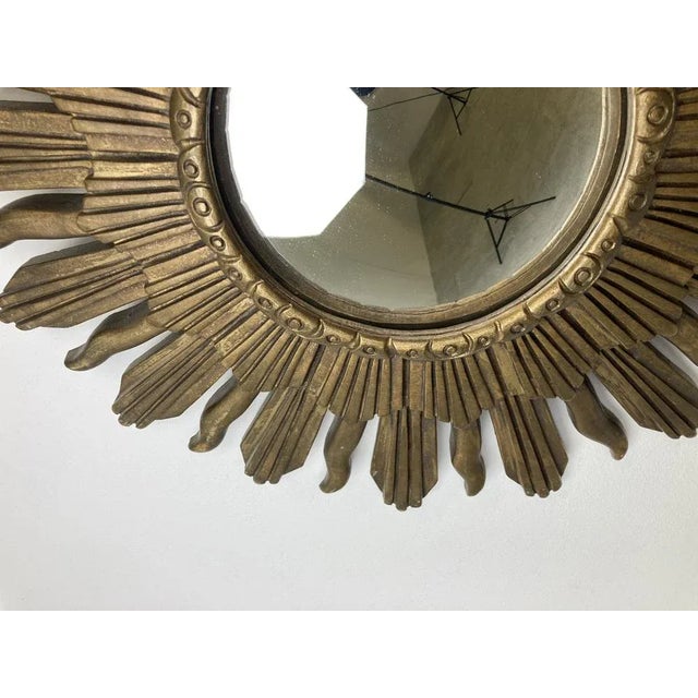 Vintage Golden Sunburst Mirror, 1960s For Sale - Image 10 of 11