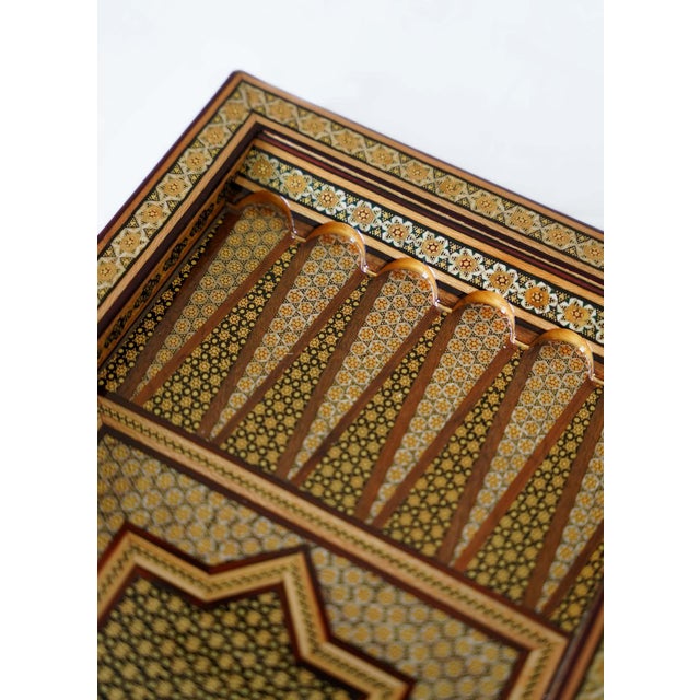 Khatam Marquetry Chess & Backgammon Set, Gold Geometric Inlay, One-of-One For Sale - Image 6 of 7