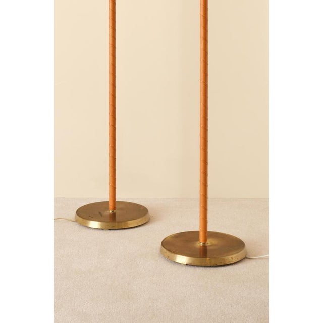 1950s Vintage Swedish Floor Lamps in Brass and Leather, 1950s, Set of 2 For Sale - Image 5 of 8