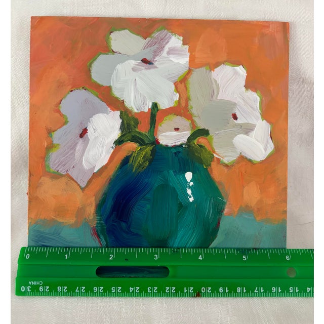 Wood “Emerald Stillness” Original Acrylic Contemporary Expressionism Still Life Floral by Linda McDonough For Sale - Image 7 of 11