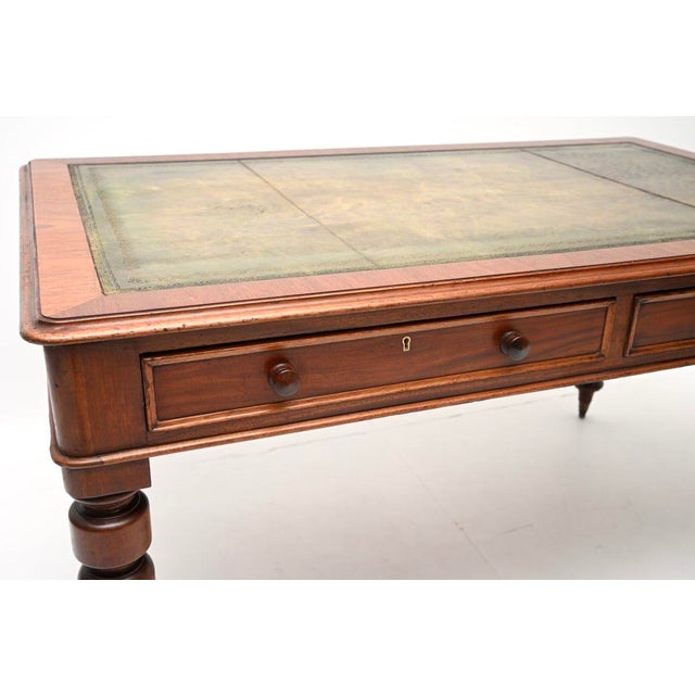 Brown Large Antique Victorian Leather Top Writing Table, 1840 For Sale - Image 8 of 11