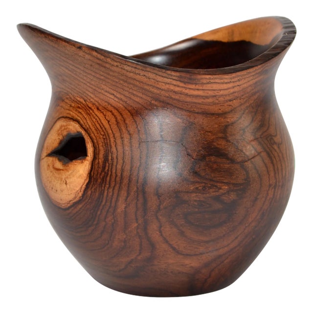 1960s Vintage Handcrafted Cockhill Crafts Style Sculptural Turned Yew Wood Vase For Sale