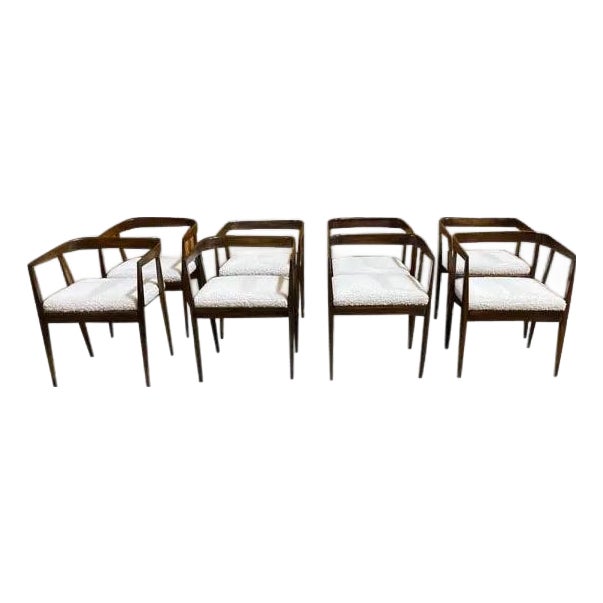 1960s Attributed to Joaquim Tenreiro Rosewood and Cane "U" Chairs - Set of 8 For Sale