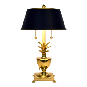 1970's Brass Pineapple Lamp With Black Tole Shade