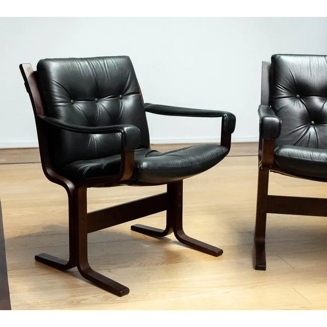 Black Set of Siesta Dining or Desk Chairs in Black Leather by Ingmar Relling Westnova for Westnofa, 1960s For Sale - Image 8 of 11