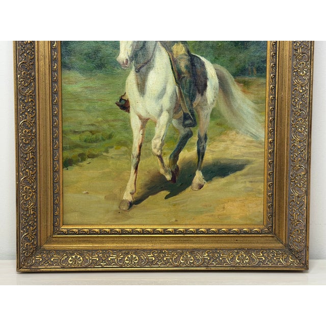 Wood Oil Portrait Painting Wild West Buffalo Bill William Frederick Cody on Grey Horse After Rosa Bonheur For Sale - Image 7 of 11