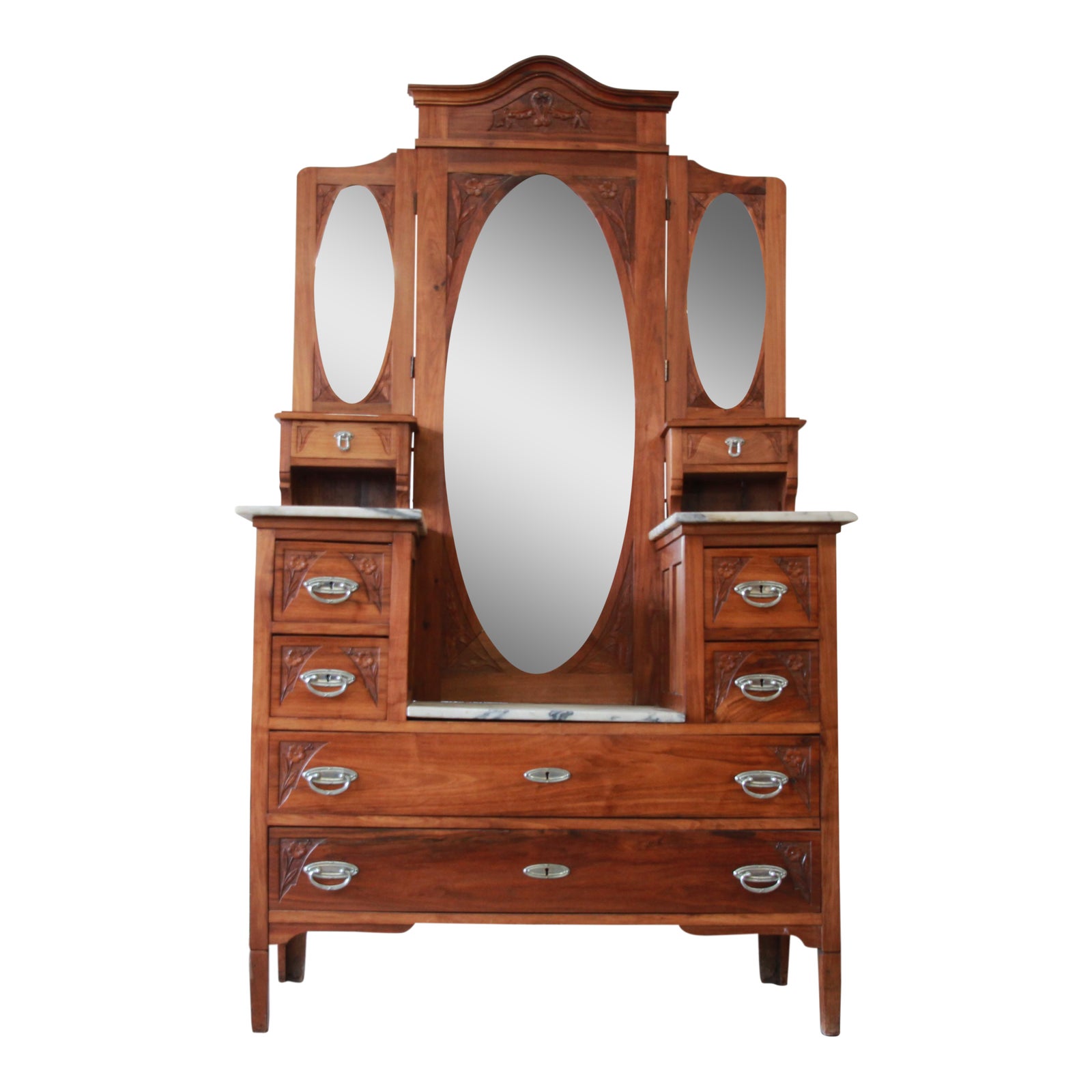 Victorian Carved Walnut Marble Vanity Dresser Chairish