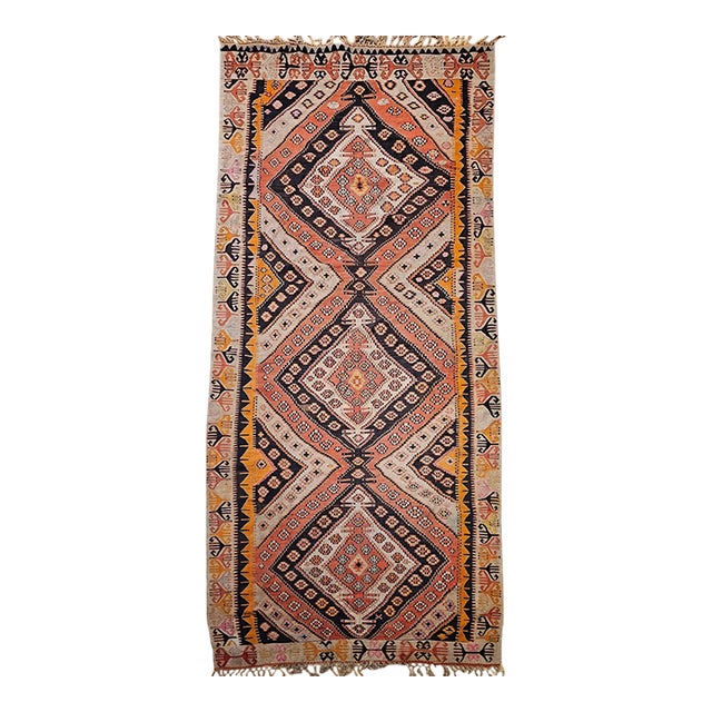 Vintage Turkish Kilim Wide Runner, Handwoven Wool, Medallion Pattern, 6x13 For Sale