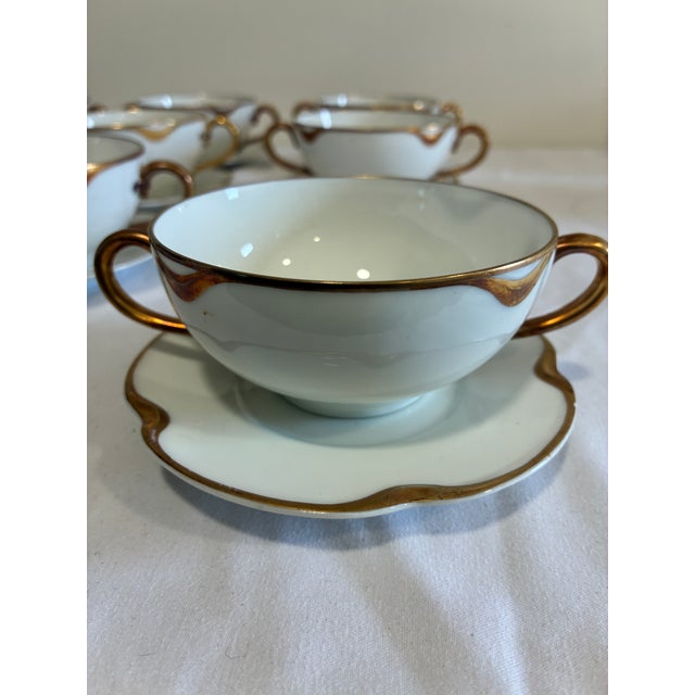 Early 20th Century Antique Haviland & Co. Limoges Gold Rim Bouillon Cups and Saucers, Set of 9 - 18 PCS For Sale - Image 5 of 13