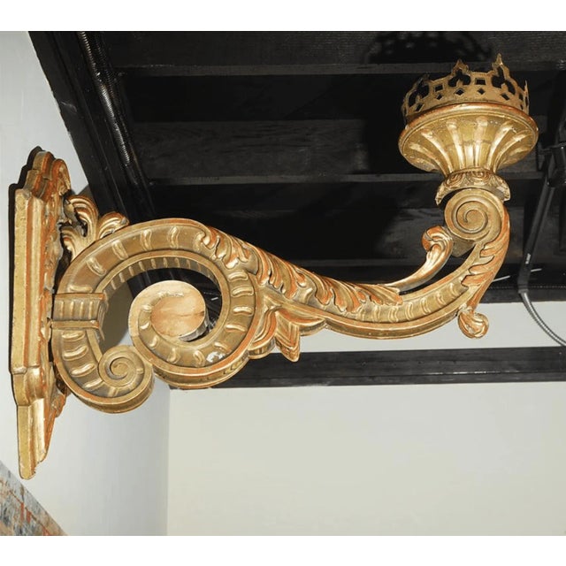 1950s Grand Hand-Carved, Gilt Wood Sconces - a Pair For Sale In Los Angeles - Image 6 of 8