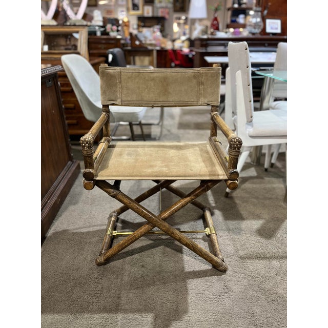 1980’s McGuire for San Francisco Bamboo & Suede Directors Chair Dining Set For Sale In Las Vegas - Image 6 of 12