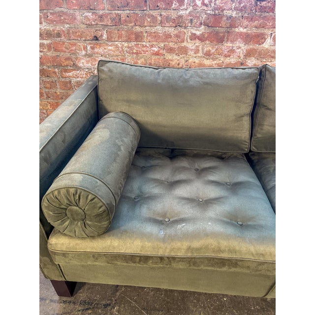 Mid 20th Century Three-Seat Sofa Attributed to Mies Van Der Rohe in Green Suede For Sale - Image 9 of 11