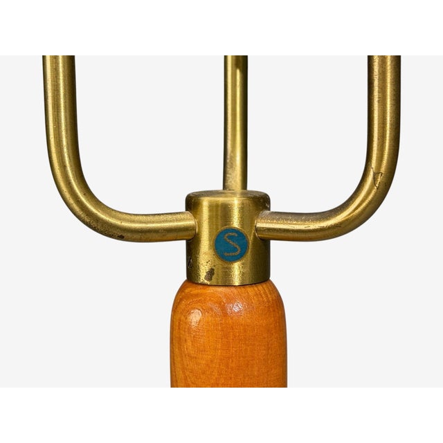 Wood 1950s Swedish Modern, Floor Lamp, Stained Wood, Fabric, Sweden For Sale - Image 7 of 13