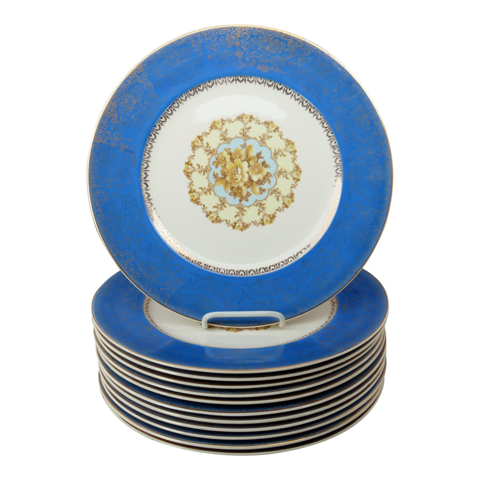 Cerulean & Gold Dinner Plates Set of 12 Chairish