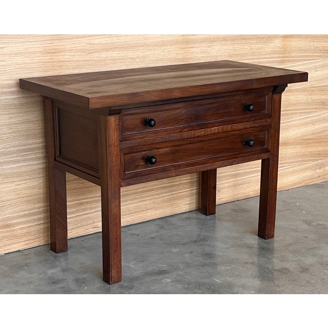 Wood Spanish Nightstand or Side Table with 2 Drawers and Iron Hardware, 1890s For Sale - Image 7 of 11