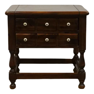 Ethan Allen Antiqued Pine Old Tavern Rustic Americana 25" Square Two Drawer Accent End Table 12-8037