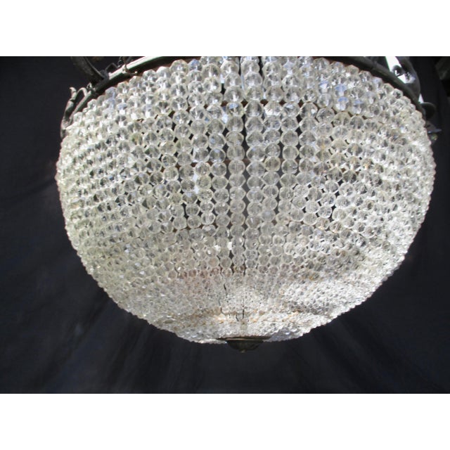 Art Deco Vintage Chandelier Crystal Beaded Bowl Chandelier Circa 40s For Sale - Image 3 of 13