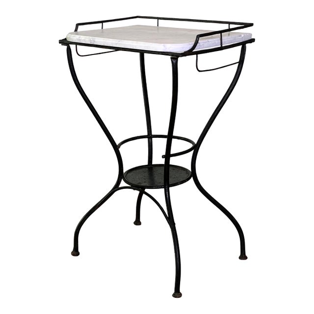 Art Deco Iron and Marble Industrial Table for Kitchen, Bathroom, Patio, 1930s For Sale