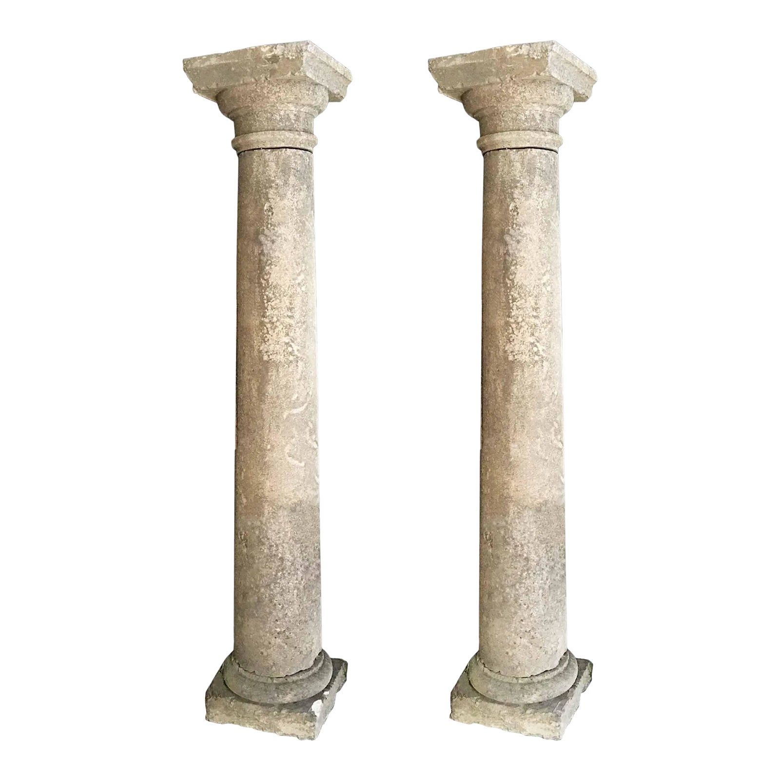 Antique Limestone Columns - French Doric Style - A Pair | Chairish