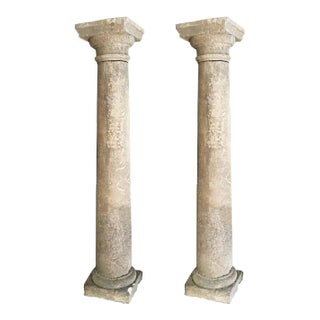 Columns Antique Limestone - French Doric Style - A Pair For Sale