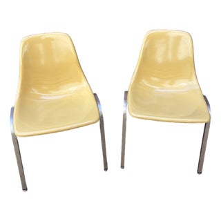 Pair of Vintage 1960s Howell Yellow Fiberglass Stacking Chairs For Sale