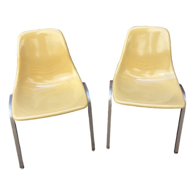 Pair of Vintage 1960s Howell Yellow Fiberglass Stacking Chairs For Sale