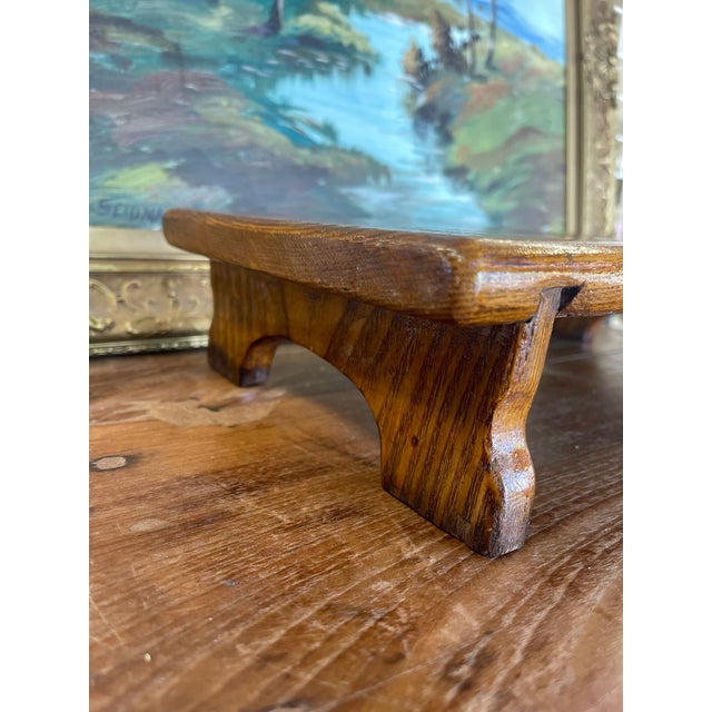 1950s Handcrafted Likely Oak Footstool With Decorative Cut-Out and Curved Legs. For Sale In Seattle - Image 6 of 10