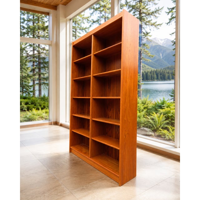 Mid-Century Modern Vintage Danish Modern Teak Double Bookcase Bookshelf Mid Century Hundeved Style Display Shelf For Sale - Image 3 of 16