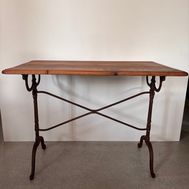 Brown Bistro Table in Oak with Metal Legs For Sale - Image 8 of 8