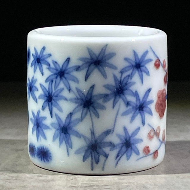 Chinese Blue & White Underglaze Red Porcelain Thumb Ring For Sale - Image 4 of 9