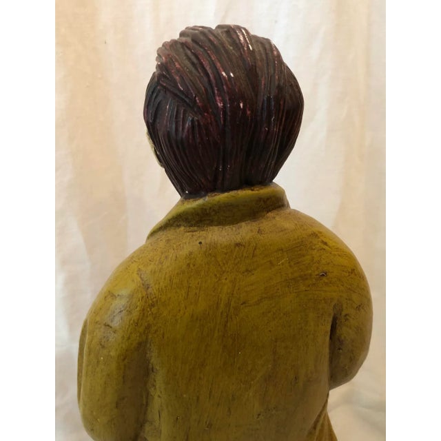 Black Vintage Carved Wooden Figure of a Calm Man, 20th Century For Sale - Image 8 of 11