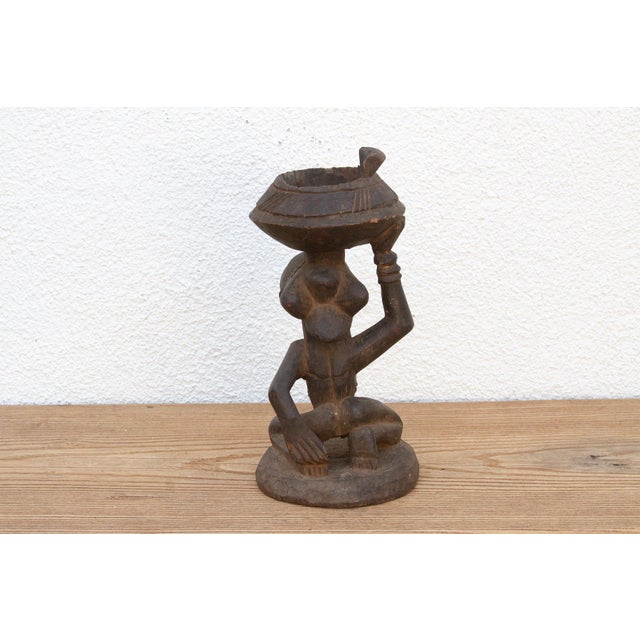 Brown African Luba Tribe Carved Offering Vessel For Sale - Image 8 of 11
