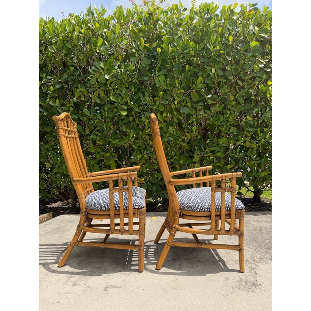 Wood Vintage Pagoda Back Rattan Armchairs – A Pair For Sale - Image 7 of 16
