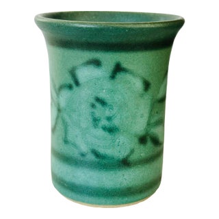 Vintage Green Studio Pottery Vase | Handcrafted Mid-Century Modern Ceramic Decor For Sale