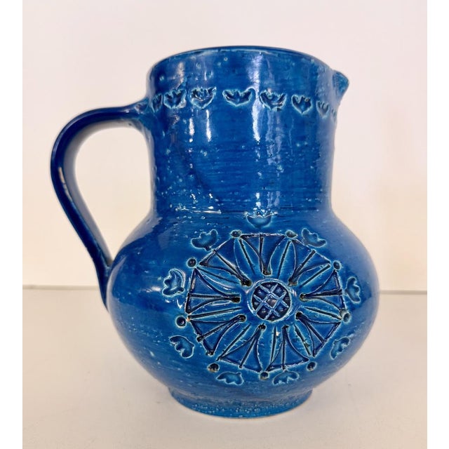 Mid-Century Modern Handmade Rimini Blue Lacquered Ceramic Jug by Aldo Londi for Bitossi, Italy, 1960s For Sale - Image 3 of 12