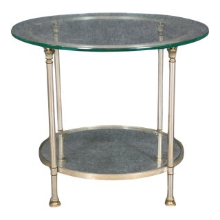 Single Steel and Glass Maison Jansen Style Round End Table Circa 1950s For Sale