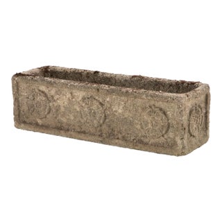 Rectangular Concrete Stone Planter With Tudor Rose Pattern, England Mid 20th C. For Sale