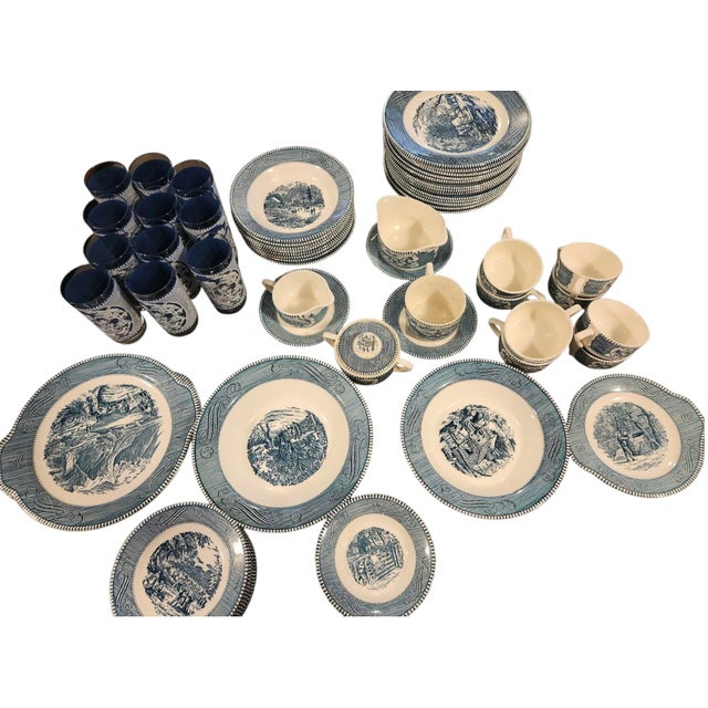 Vintage Royal China Currier & Ives Blue Dinnerware & Glassware Set - 67 Pieces For Sale In Greensboro - Image 6 of 11